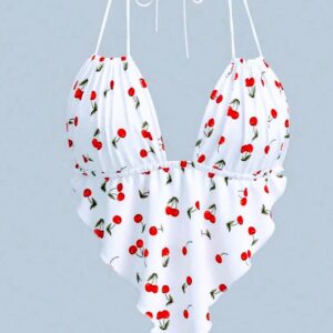 Cherry Printed Halterneck Tank Top