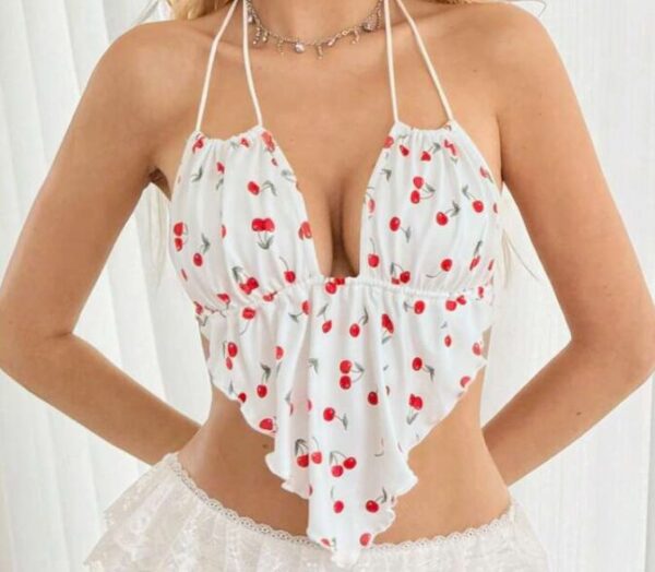 Cherry Printed Halterneck Tank Top
