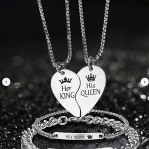 Engraved Necklace & Bracelet, Couple Jewelry Set