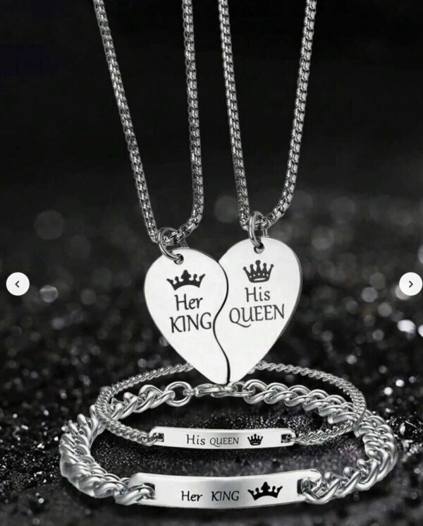 Engraved Necklace & Bracelet, Couple Jewelry Set