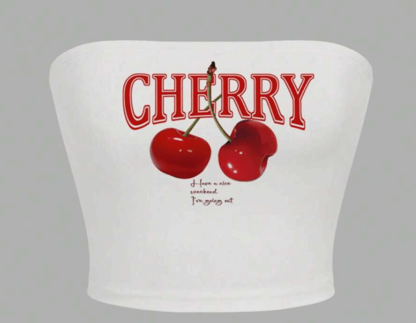 3pcs Women's Cherry Print, Bow Tie Casual Tube Top,