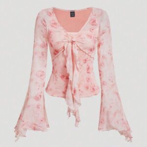 Floral Print Bell Sleeve T-Shirt