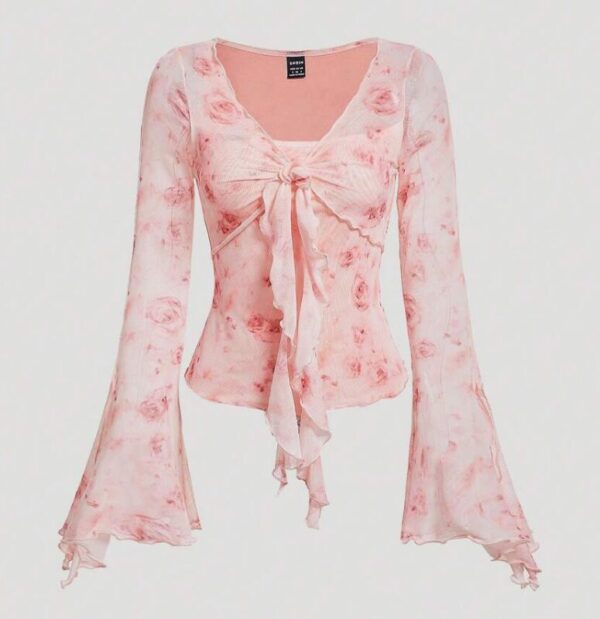 Floral Print Bell Sleeve T-Shirt