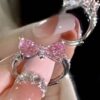 1pc Pink Bow Shaped Adjustable Ring