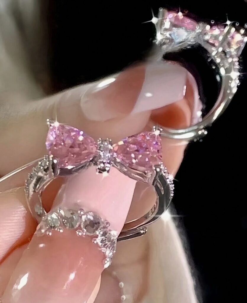 1pc Pink Bow Shaped Adjustable Ring
