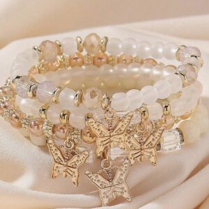 4pcs Bohemian Glass Bead Flower & Butterfly