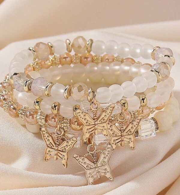 4pcs Bohemian Glass Bead Flower & Butterfly