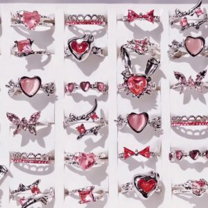 10Pcs Pink Heart Love Butterfly Rings