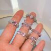 10Pcs Pink Heart Love Butterfly Rings