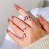 10Pcs Pink Heart Love Butterfly Rings