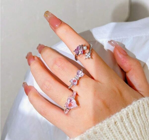 10Pcs Pink Heart Love Butterfly Rings