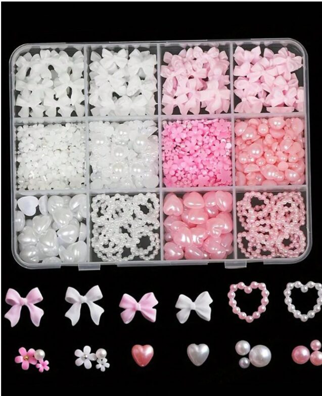 12 Grids 3D Nail Art With Bow Charms