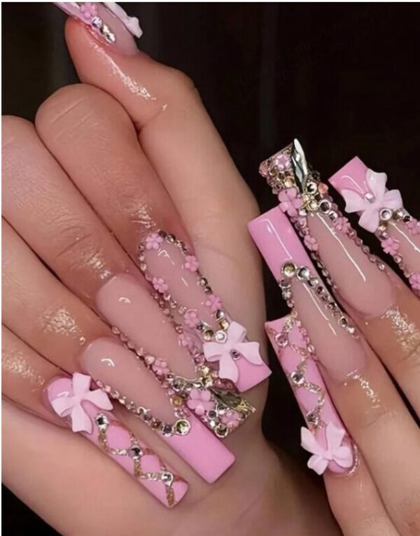 12 Grids 3D Nail Art With Bow Charms