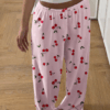 Minimalist Cherry Print Black Loose Fit Low-Waisted Pants