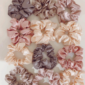 12pcs Women’s Pink & Khaki Solid Scrunchies Set