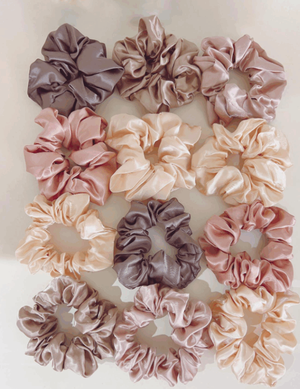 12pcs Women’s Pink & Khaki Solid Scrunchies Set