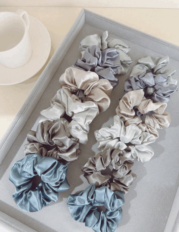 12pcs Women’s Pink & Khaki Solid Scrunchies Set