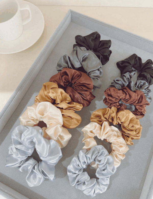 12pcs Women’s Pink & Khaki Solid Scrunchies Set