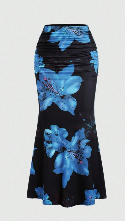 Women’s Floral Print Pleated A-Line Maxi Skirt