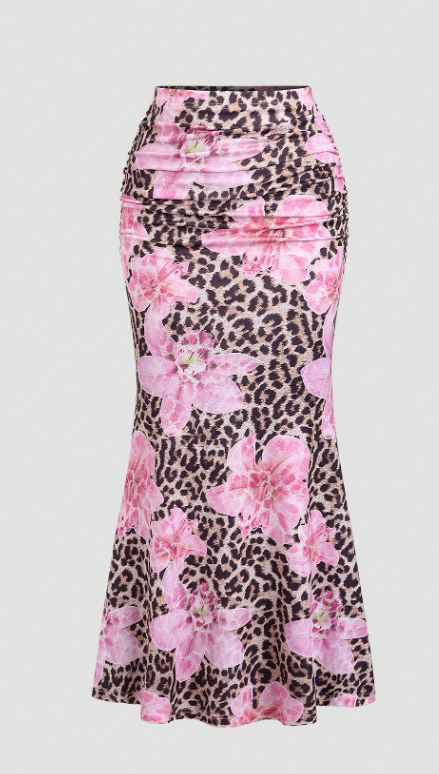 Women’s Floral Print Pleated A-Line Maxi Skirt