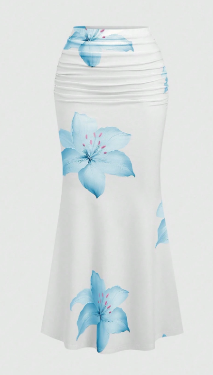 Women’s Floral Print Pleated A-Line Maxi Skirt