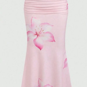 Women’s Floral Print Pleated A-Line Maxi Skirt