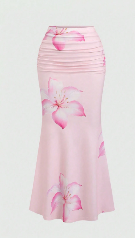 Women’s Floral Print Pleated A-Line Maxi Skirt