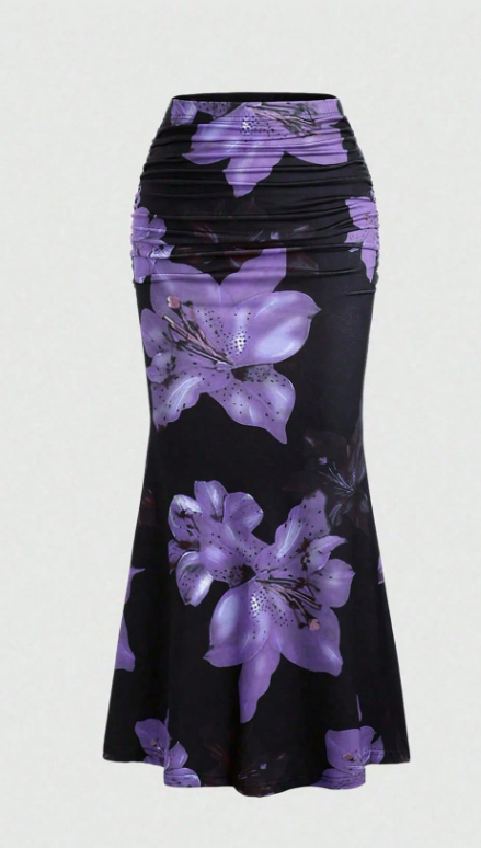 Women’s Floral Print Pleated A-Line Maxi Skirt