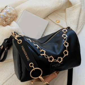 Low Tea Colorblock Shoulder Bucket Bag with Metallic Chain Detail