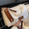 Low Tea Colorblock Shoulder Bucket Bag with Metallic Chain Detail
