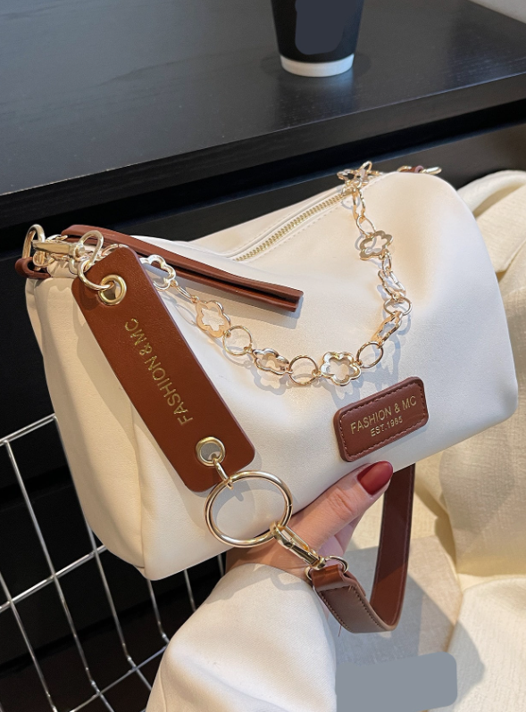 Low Tea Colorblock Shoulder Bucket Bag with Metallic Chain Detail