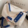 Low Tea Colorblock Shoulder Bucket Bag with Metallic Chain Detail