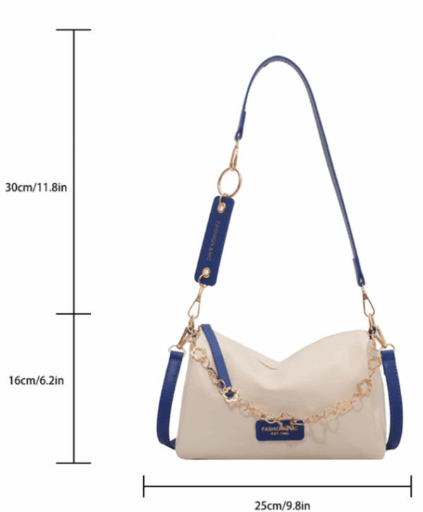 Low Tea Colorblock Shoulder Bucket Bag with Metallic Chain Detail