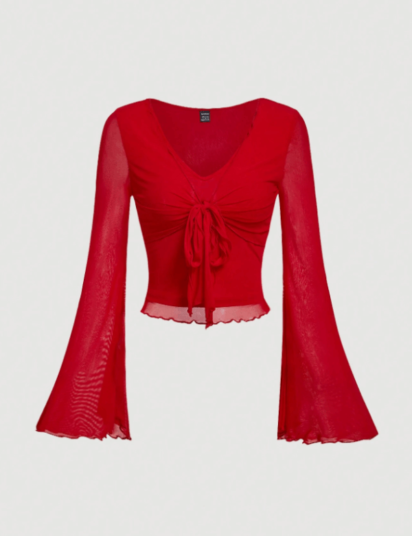 Women’s Front Tie Bell Sleeve T-Shirt