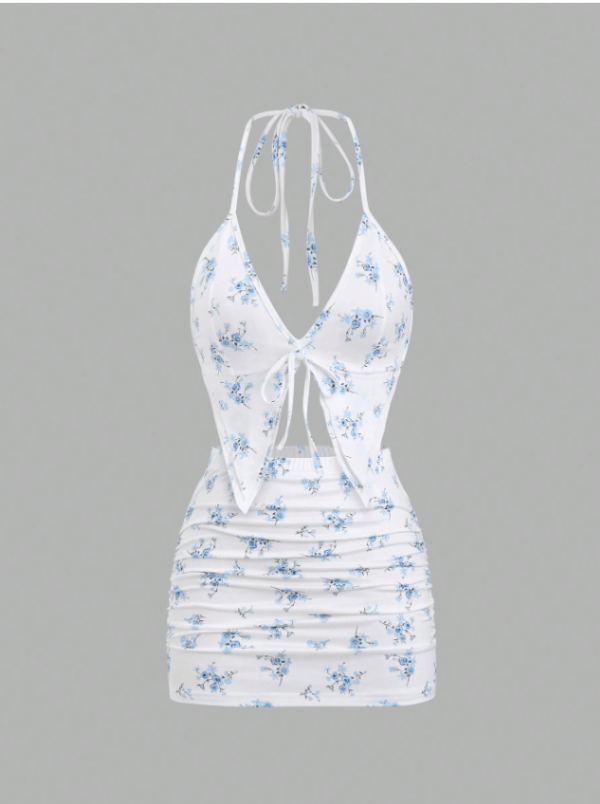 Women’s Fashion Bikini Top & Mini Ruched Skirt Set