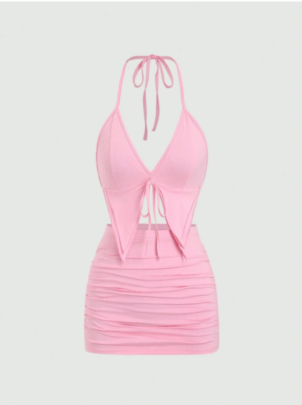 Women’s Fashion Bikini Top & Mini Ruched Skirt Set