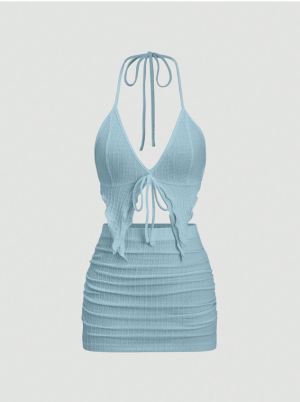 Women’s Fashion Bikini Top & Mini Ruched Skirt Set