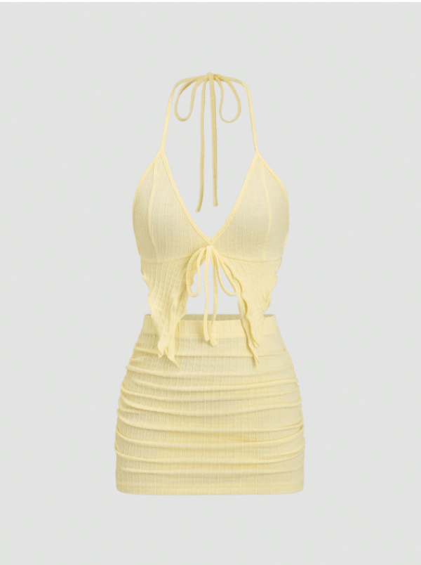 Women’s Fashion Bikini Top & Mini Ruched Skirt Set