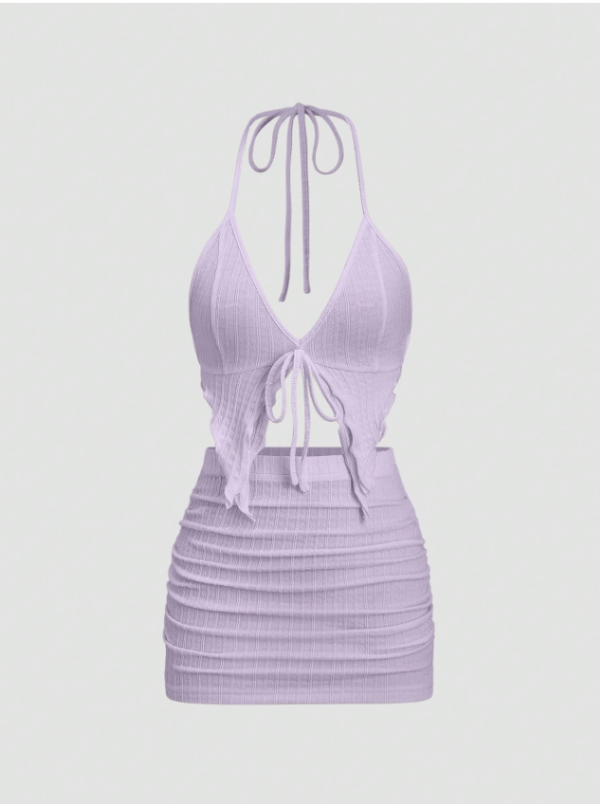 Women’s Fashion Bikini Top & Mini Ruched Skirt Set