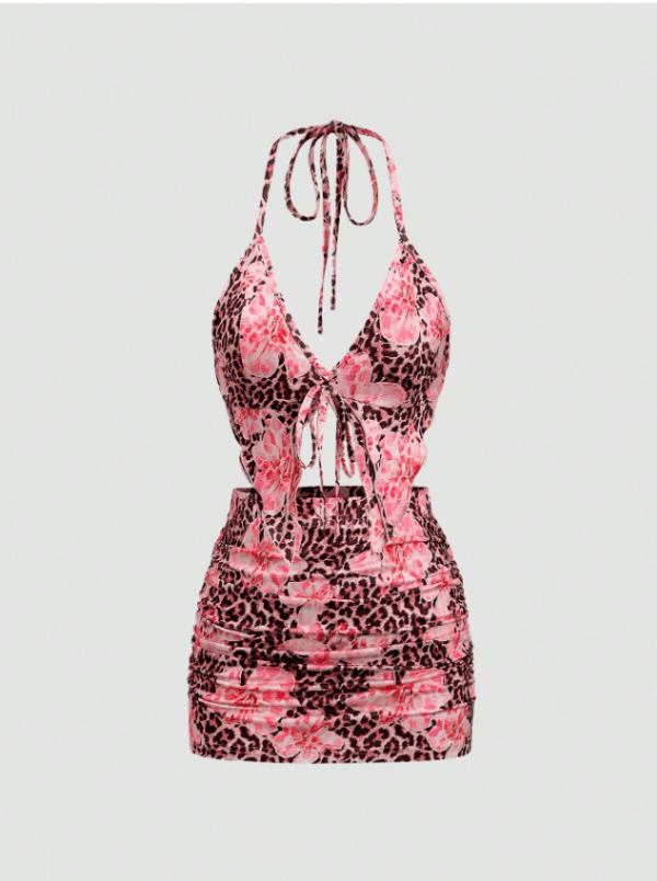 Women’s Fashion Bikini Top & Mini Ruched Skirt Set
