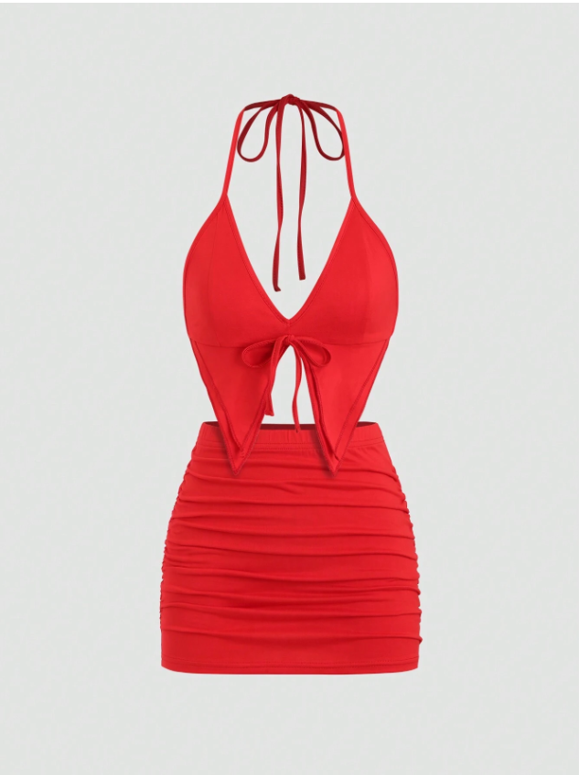 Women’s Fashion Bikini Top & Mini Ruched Skirt Set