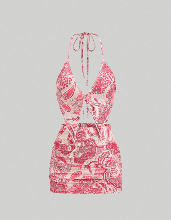 Women’s Fashion Bikini Top & Mini Ruched Skirt Set