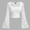 Women’s White Lace Cup Flared Sleeve T-Shirt