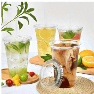 50 Sets – Clear Disposable Plastic Cups with Lids