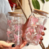 500ml Cute Bow Glass Cup with Lid & Straw