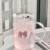 Cute Pink Clear Ribbon Glass Mug – Heatproof & Party-Ready