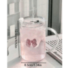 Cute Pink Clear Ribbon Glass Mug – Heatproof & Party-Ready