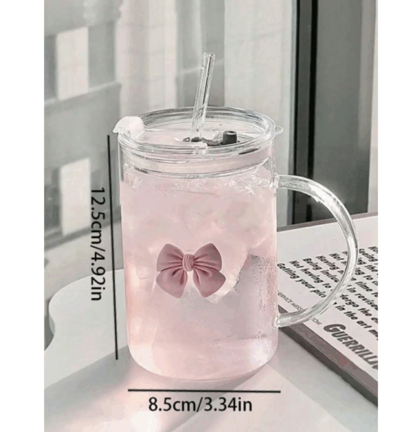 Cute Pink Clear Ribbon Glass Mug – Heatproof & Party-Ready