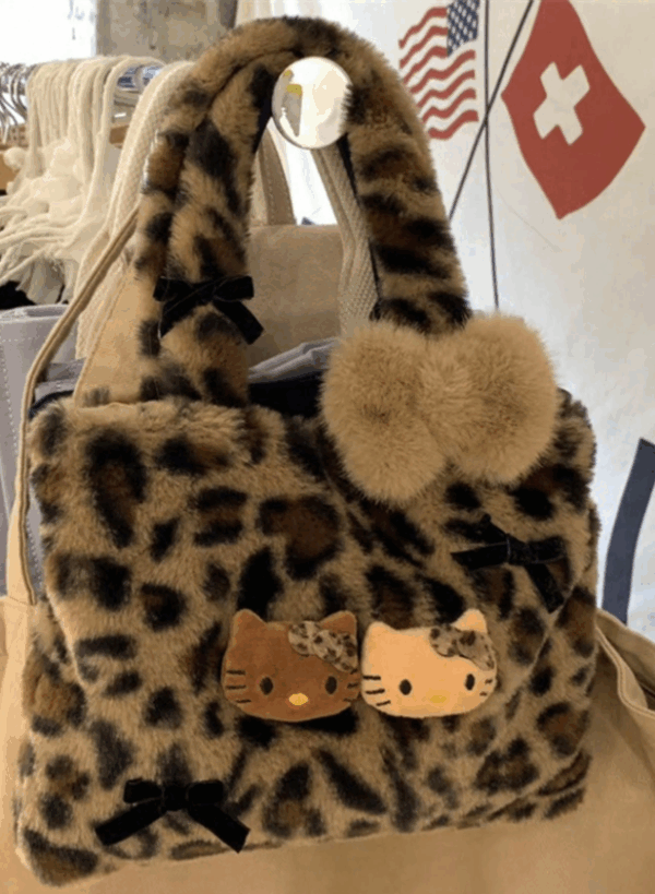 Sanrio Hello Kitty Plush Leopard Print Handbag – Y2K Baddie Meets Boho Chic