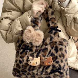 Sanrio Hello Kitty Plush Leopard Print Handbag – Y2K Baddie Meets Boho Chic